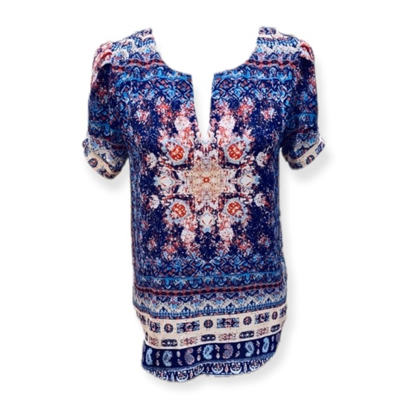 Daniel Rainn DR2 Pastel VNeck Floral Print Short Sleeve Top (S) - Picture 5 of 8